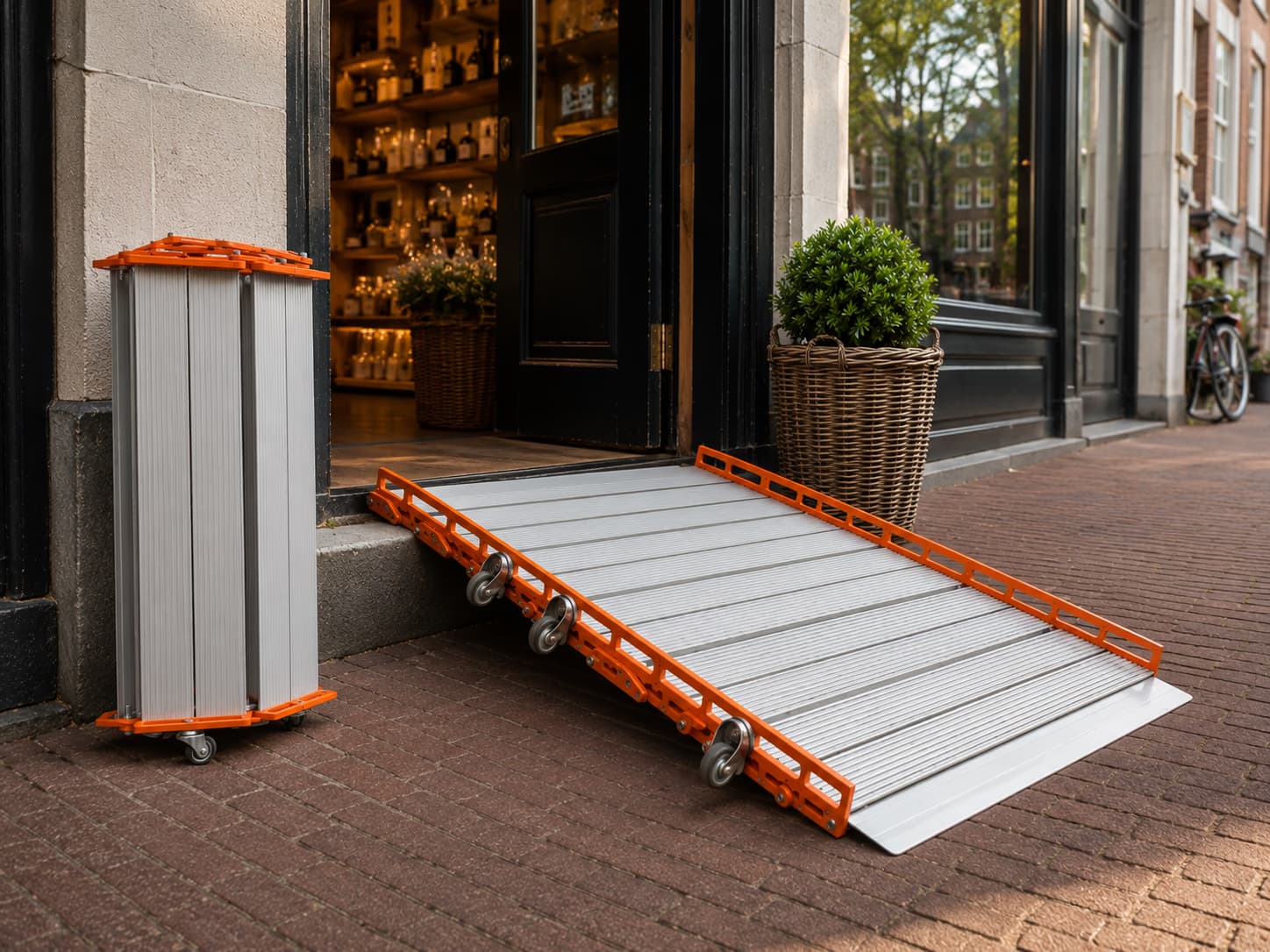 MIOR ROLL rampe portable enroulée — rangement compact après usage